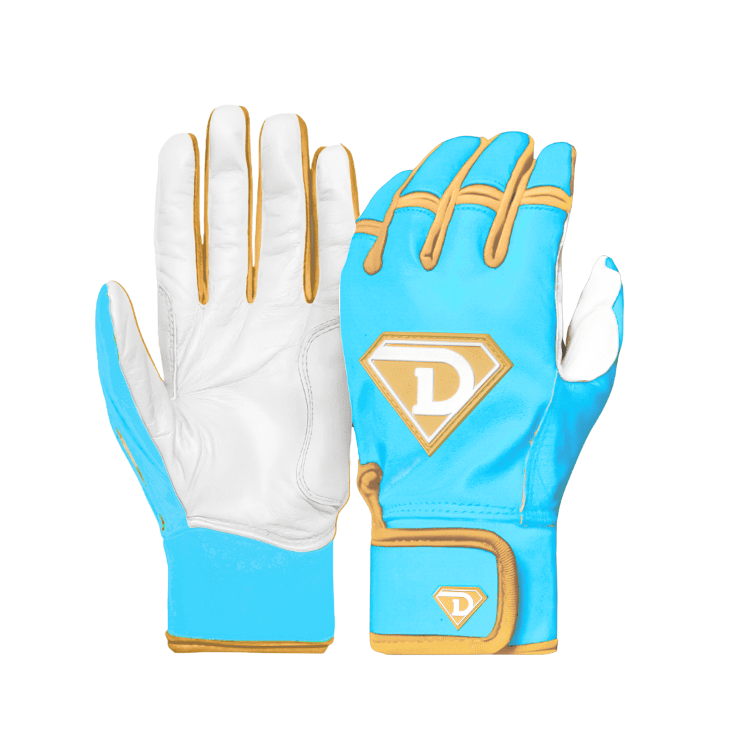 D1 Premium Batting Gloves Majestics Bright Blue White Gold D1 Athletics