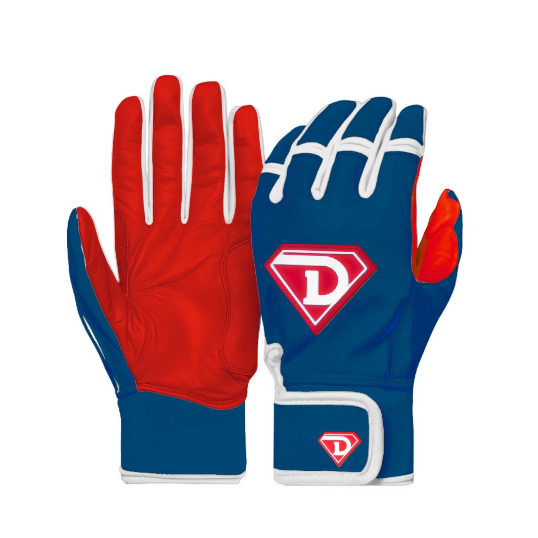 Red and blue batting gloves on sale